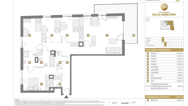 Rzut - Mieszkanie na sprzedaż 5 pokoi o powierzchni 129,07 m² - numer 2.B.5 w Apartamenty Białej Koniczyny