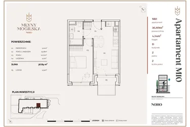 Rzut - Mieszkanie na sprzedaż 2 pokoje o powierzchni 36,84 m² - numer D.10 w Młyny Mogilska