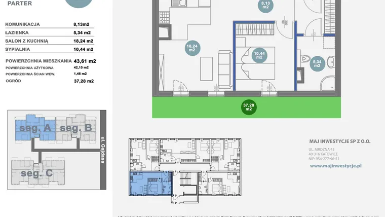 Rzut - Mieszkanie na sprzedaż 2 pokoje o powierzchni 42,15 m² - numer A0.1 w Nowy Radzionków