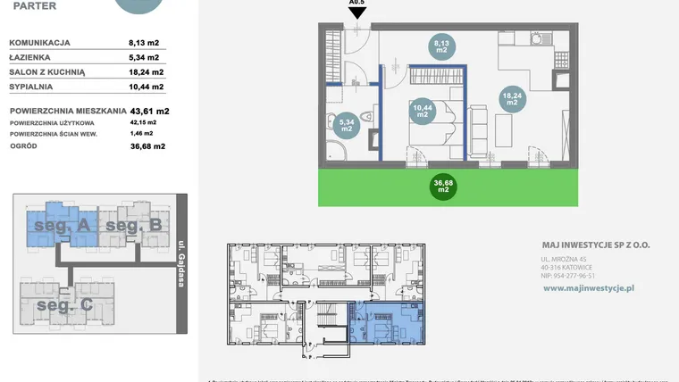 Rzut - Mieszkanie na sprzedaż 2 pokoje o powierzchni 42,15 m² - numer A0.5 w Nowy Radzionków
