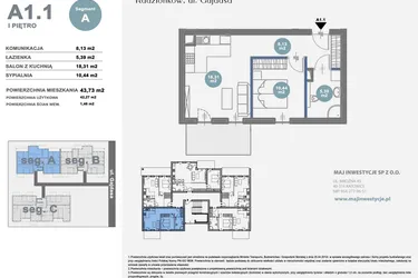 Rzut - Mieszkanie na sprzedaż 2 pokoje o powierzchni 42,27 m² - numer A1.1 w Nowy Radzionków