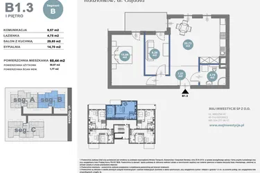 Rzut - Mieszkanie na sprzedaż 2 pokoje o powierzchni 58,67 m² - numer B1.3 w Nowy Radzionków