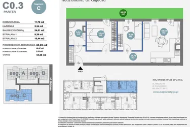 Rzut - Mieszkanie na sprzedaż 3 pokoje o powierzchni 60,97 m² - numer C0.3 w Nowy Radzionków