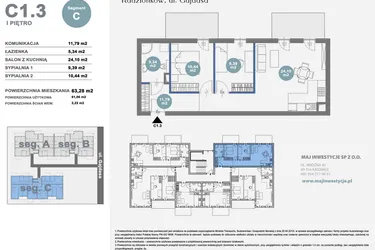 Rzut - Mieszkanie na sprzedaż 3 pokoje o powierzchni 61,06 m² - numer C1.3 w Nowy Radzionków
