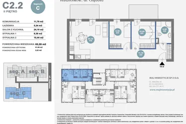 Rzut - Mieszkanie na sprzedaż 3 pokoje o powierzchni 61,06 m² - numer C2.2 w Nowy Radzionków