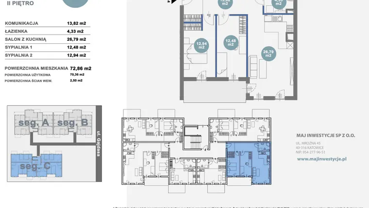 Rzut - Mieszkanie na sprzedaż 3 pokoje o powierzchni 70,36 m² - numer C2.4 w Nowy Radzionków