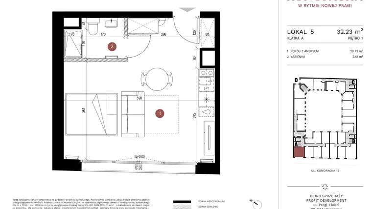 Rzut - Mieszkanie na sprzedaż 1 pokój o powierzchni 31,82 m² - numer A-KL-A.5 w Konopacka