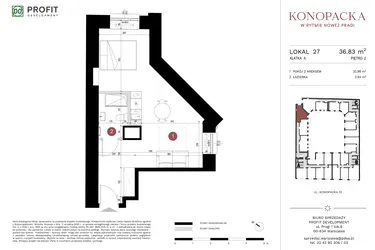 Rzut - Mieszkanie na sprzedaż 1 pokój o powierzchni 36,77 m² - numer A-KL-A.27 w Konopacka