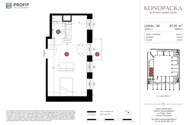Rzut - Mieszkanie na sprzedaż 1 pokój o powierzchni 36,87 m² - numer A-KL-A.34 w Konopacka