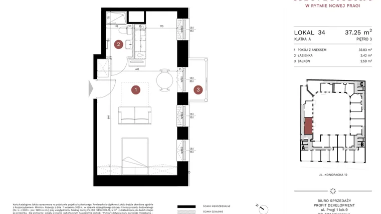 Rzut - Mieszkanie na sprzedaż 1 pokój o powierzchni 36,87 m² - numer A-KL-A.34 w Konopacka