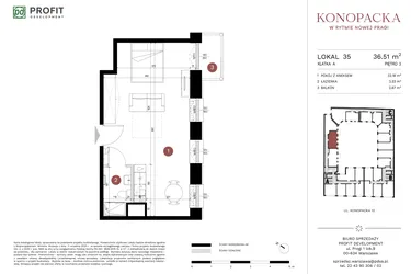 Rzut - Mieszkanie na sprzedaż 1 pokój o powierzchni 35,82 m² - numer A-KL-A.35 w Konopacka
