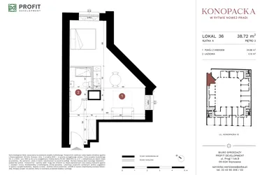 Rzut - Mieszkanie na sprzedaż 1 pokój o powierzchni 39,1 m² - numer A-KL-A.36 w Konopacka