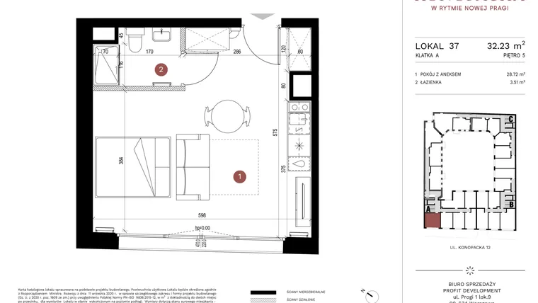 Rzut - Mieszkanie na sprzedaż 1 pokój o powierzchni 31,93 m² - numer A-KL-A.37 w Konopacka