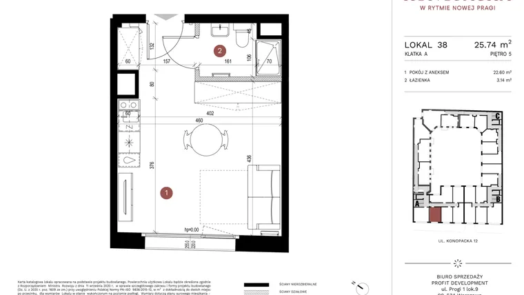 Rzut - Mieszkanie na sprzedaż 1 pokój o powierzchni 25,51 m² - numer A-KL-A.38 w Konopacka