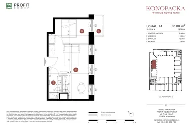 Rzut - Mieszkanie na sprzedaż 2 pokoje o powierzchni 35,65 m² - numer A-KL-A.44 w Konopacka