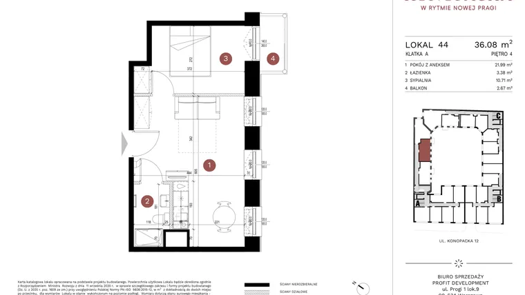Rzut - Mieszkanie na sprzedaż 2 pokoje o powierzchni 35,65 m² - numer A-KL-A.44 w Konopacka