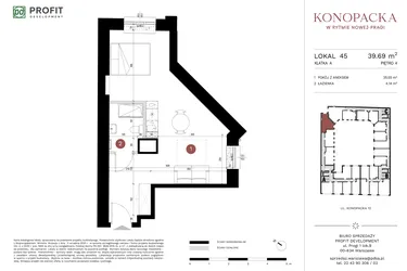 Rzut - Mieszkanie na sprzedaż 1 pokój o powierzchni 39,35 m² - numer A-KL-A.45 w Konopacka