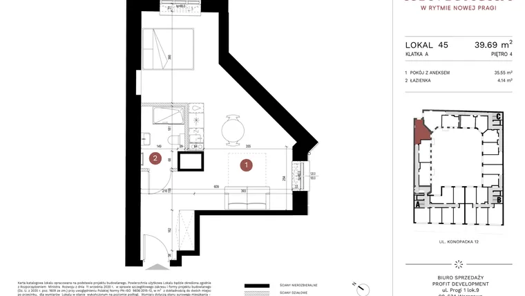 Rzut - Mieszkanie na sprzedaż 1 pokój o powierzchni 39,35 m² - numer A-KL-A.45 w Konopacka