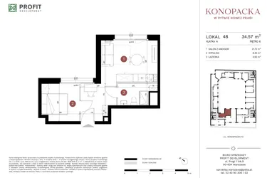 Rzut - Mieszkanie na sprzedaż 2 pokoje o powierzchni 34,13 m² - numer A-KL-A.48 w Konopacka