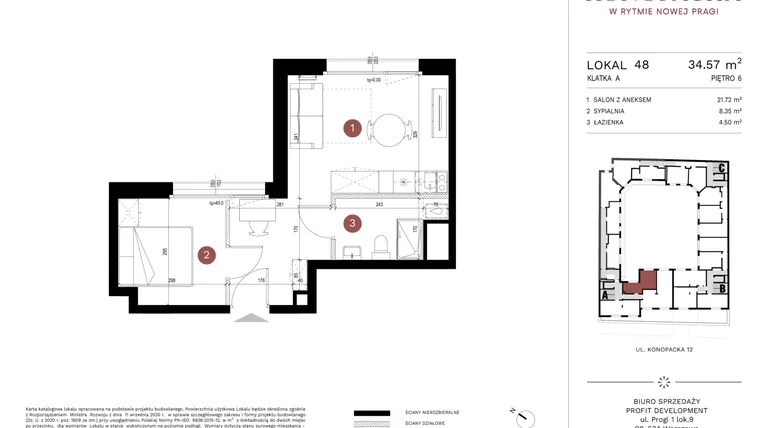 Rzut - Mieszkanie na sprzedaż 2 pokoje o powierzchni 34,13 m² - numer A-KL-A.48 w Konopacka