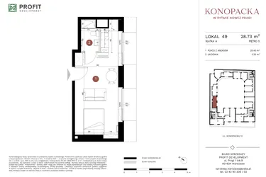 Rzut - Mieszkanie na sprzedaż 1 pokój o powierzchni 29,97 m² - numer A-KL-A.49 w Konopacka