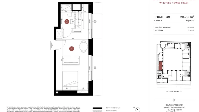 Rzut - Mieszkanie na sprzedaż 1 pokój o powierzchni 29,97 m² - numer A-KL-A.49 w Konopacka
