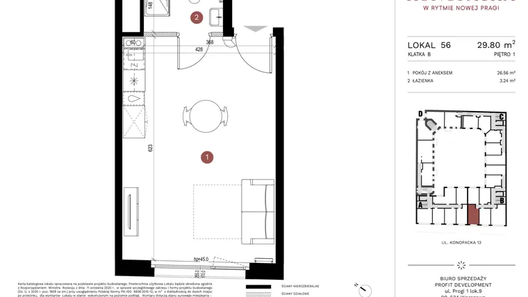 Rzut - Mieszkanie na sprzedaż 1 pokój o powierzchni 29,61 m² - numer A-KL-B.56 w Konopacka