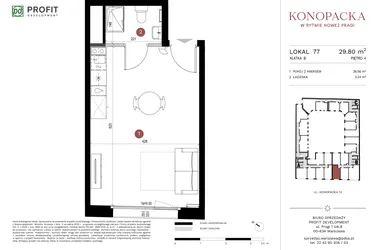 Rzut - Mieszkanie na sprzedaż 1 pokój o powierzchni 29,53 m² - numer A-KL-B.77 w Konopacka