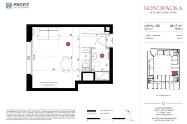 Rzut - Mieszkanie na sprzedaż 1 pokój o powierzchni 25,87 m² - numer A-KL-B.80 w Konopacka