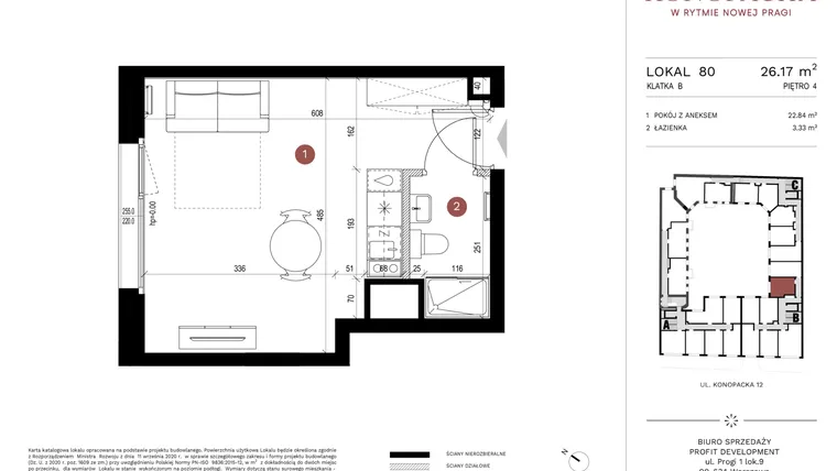 Rzut - Mieszkanie na sprzedaż 1 pokój o powierzchni 25,87 m² - numer A-KL-B.80 w Konopacka