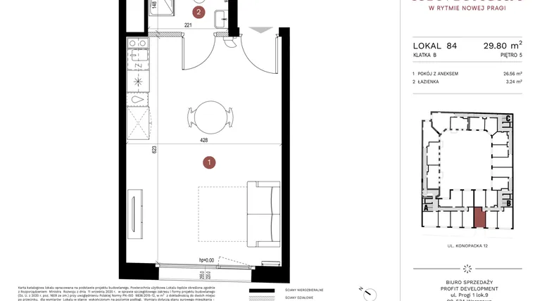 Rzut - Mieszkanie na sprzedaż 1 pokój o powierzchni 29,6 m² - numer A-KL-B.84 w Konopacka