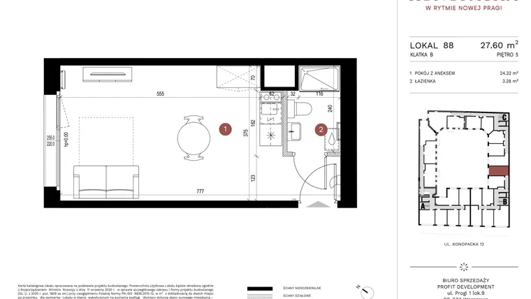 Rzut - Mieszkanie na sprzedaż 1 pokój o powierzchni 27,21 m² - numer A-KL-B.88 w Konopacka