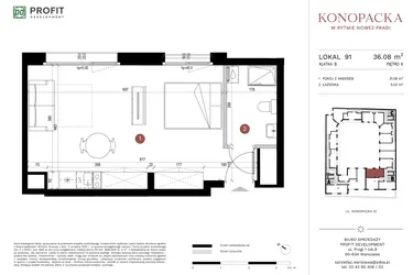 Rzut - Mieszkanie na sprzedaż 1 pokój o powierzchni 35,8 m² - numer A-KL-B.91 w Konopacka