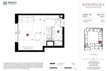 Rzut - Mieszkanie na sprzedaż 1 pokój o powierzchni 25,97 m² - numer A-KL-B.92 w Konopacka