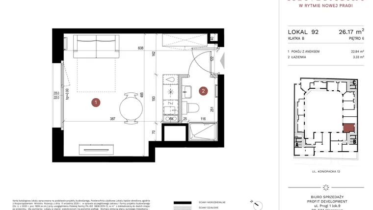 Rzut - Mieszkanie na sprzedaż 1 pokój o powierzchni 25,97 m² - numer A-KL-B.92 w Konopacka