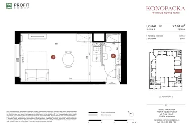 Rzut - Mieszkanie na sprzedaż 1 pokój o powierzchni 27,12 m² - numer A-KL-B.93 w Konopacka