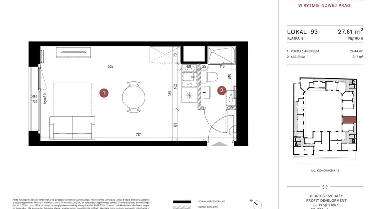 Rzut - Mieszkanie na sprzedaż 1 pokój o powierzchni 27,12 m² - numer A-KL-B.93 w Konopacka