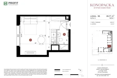 Rzut - Mieszkanie na sprzedaż 1 pokój o powierzchni 25,97 m² - numer A-KL-B.96 w Konopacka