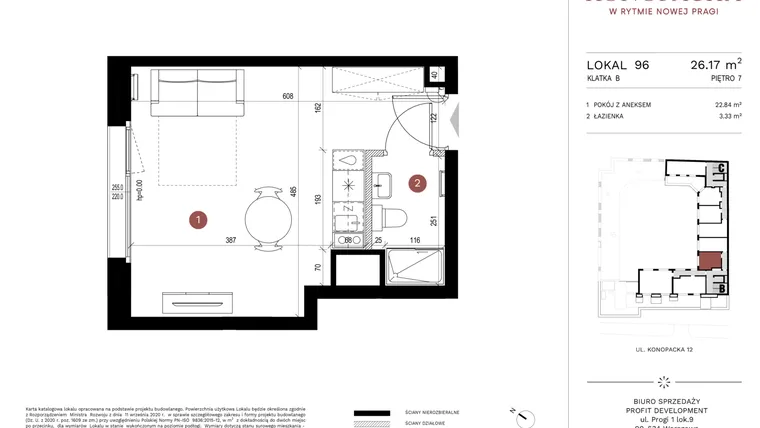 Rzut - Mieszkanie na sprzedaż 1 pokój o powierzchni 25,97 m² - numer A-KL-B.96 w Konopacka