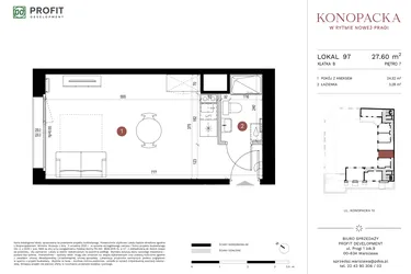 Rzut - Mieszkanie na sprzedaż 1 pokój o powierzchni 27,2 m² - numer A-KL-B.97 w Konopacka