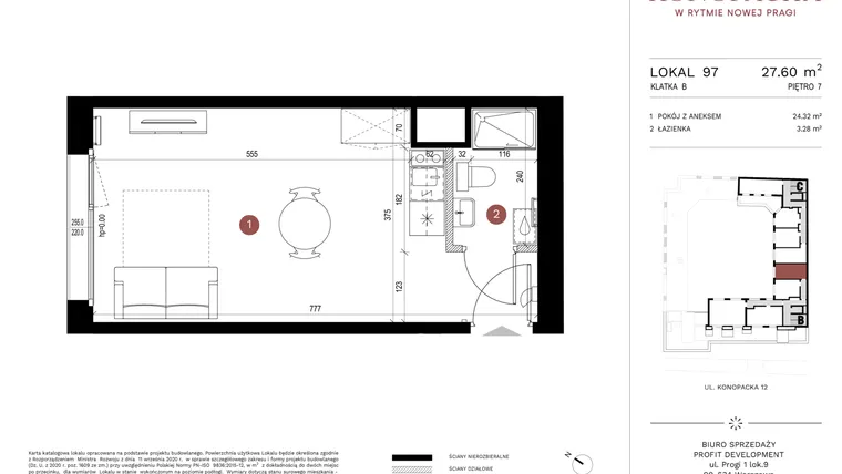 Rzut - Mieszkanie na sprzedaż 1 pokój o powierzchni 27,2 m² - numer A-KL-B.97 w Konopacka