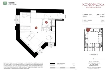 Rzut - Mieszkanie na sprzedaż 1 pokój o powierzchni 43,91 m² - numer A-KL-C.120 w Konopacka