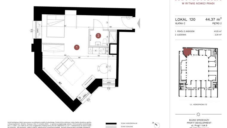 Rzut - Mieszkanie na sprzedaż 1 pokój o powierzchni 43,91 m² - numer A-KL-C.120 w Konopacka
