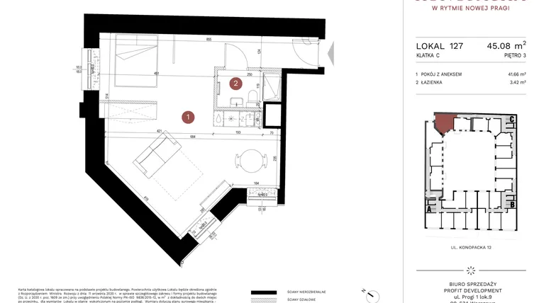 Rzut - Mieszkanie na sprzedaż 1 pokój o powierzchni 45,67 m² - numer A-KL-C.127 w Konopacka