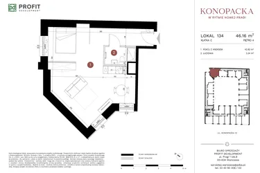 Rzut - Mieszkanie na sprzedaż 1 pokój o powierzchni 46,16 m² - numer A-KL-C.134 w Konopacka