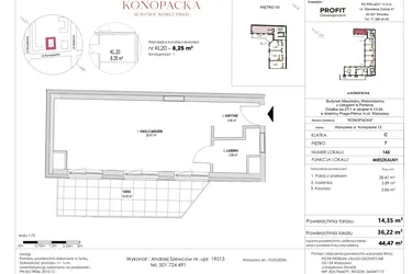 Rzut - Mieszkanie na sprzedaż 1 pokój o powierzchni 36,22 m² - numer A-KL-C.145 w Konopacka