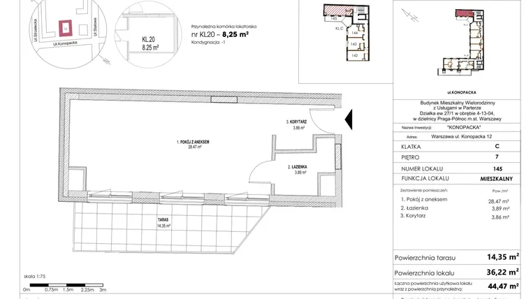 Rzut - Mieszkanie na sprzedaż 1 pokój o powierzchni 36,22 m² - numer A-KL-C.145 w Konopacka