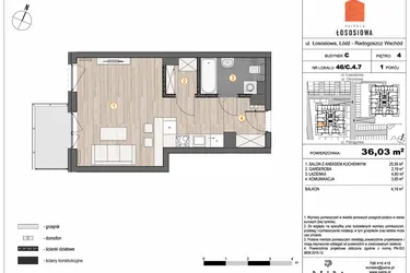 Rzut - Mieszkanie na sprzedaż 1 pokój o powierzchni 36,03 m² - numer 46 - C4.7 w Osiedle Łososiowa