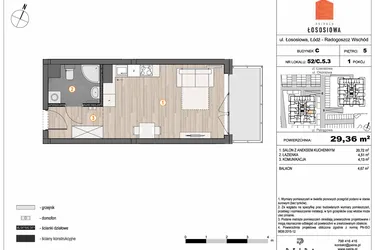 Rzut - Mieszkanie na sprzedaż 1 pokój o powierzchni 29,36 m² - numer 52 - C5.3 w Osiedle Łososiowa