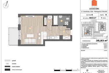 Rzut - Mieszkanie na sprzedaż 1 pokój o powierzchni 35,93 m² - numer 66 - C6.7 w Osiedle Łososiowa